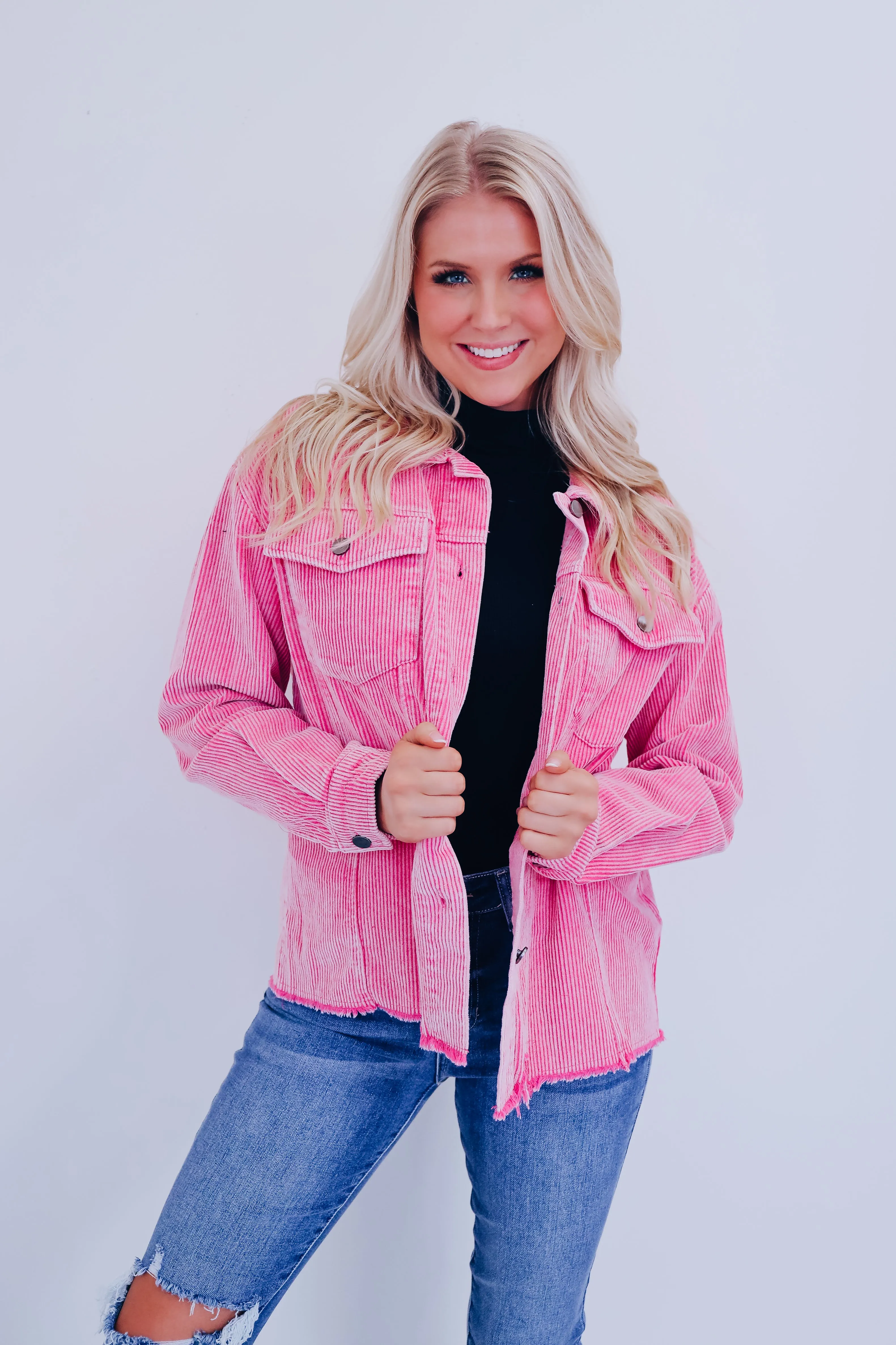 Gracie Corduroy Shacket - Pink