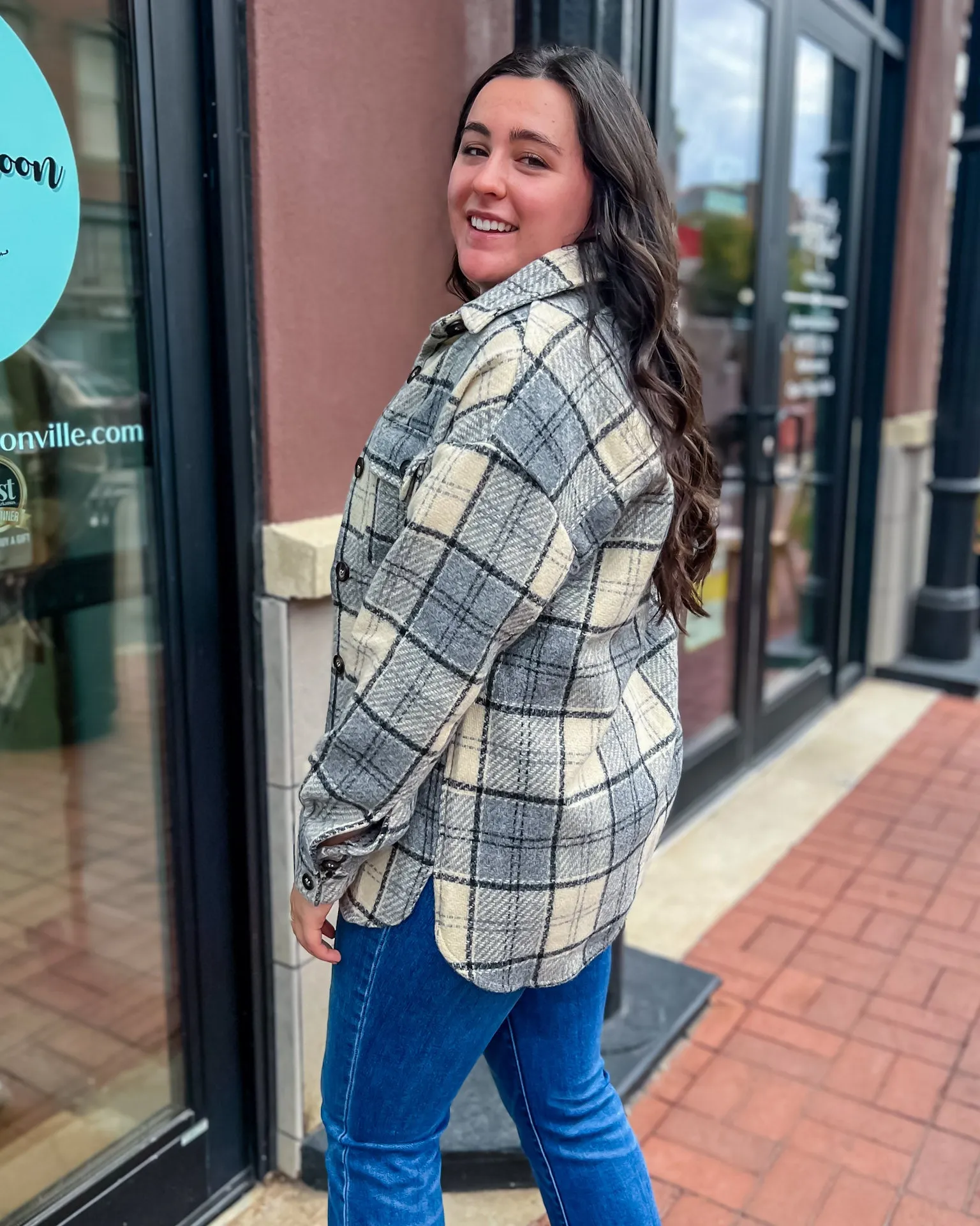 Grey Woven Plaid Shacket