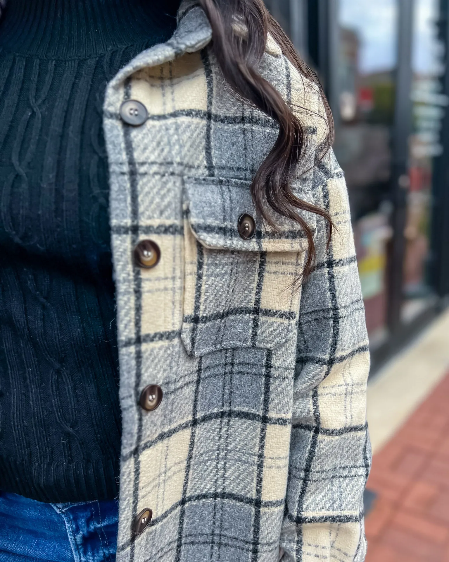 Grey Woven Plaid Shacket