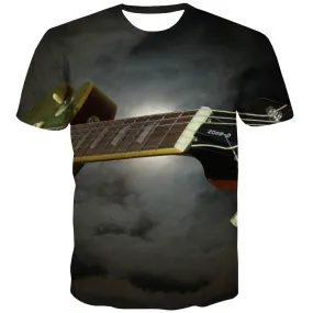 Guitar T shirts Men Music T-shirts Graphic Wooden Tshirt Anime Metal Shirt Print