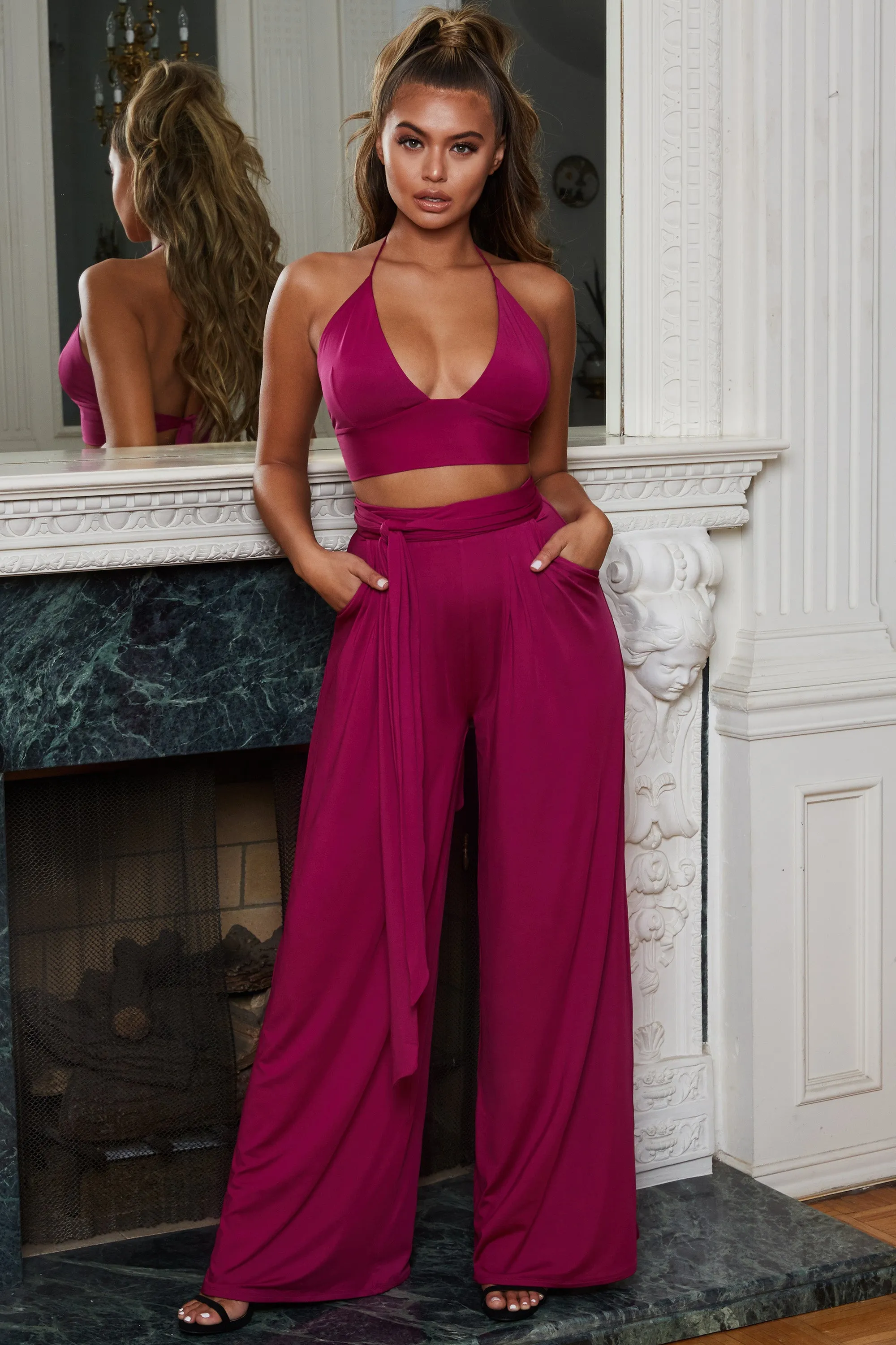 Hang Loose Petite Wide Leg Trousers in Magenta Pink