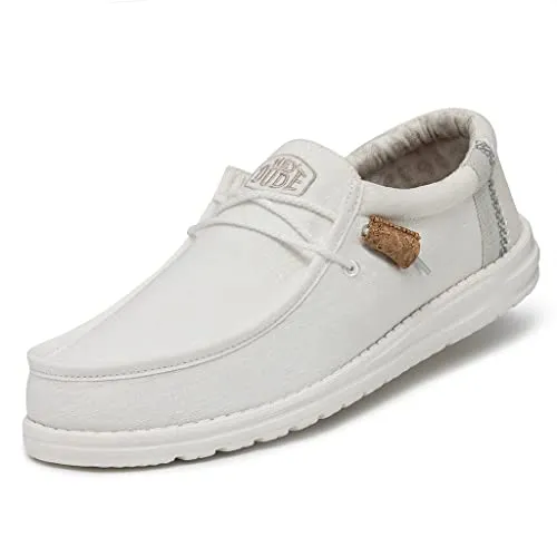 Hey Dude Men's Wally Break Stitch White Mows Size 12| Men's Loafers | Men's Slip On Shoes | Comfortable & Light-Weight