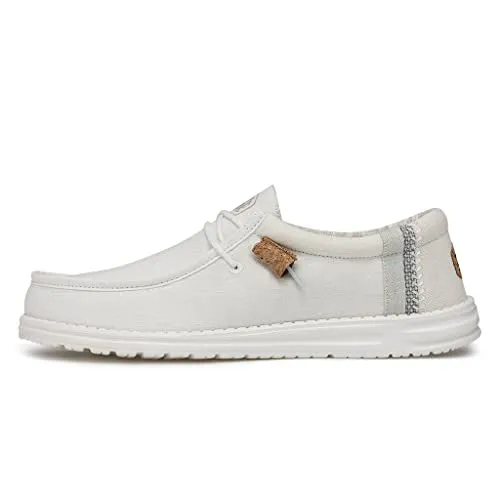 Hey Dude Men's Wally Break Stitch White Mows Size 12| Men's Loafers | Men's Slip On Shoes | Comfortable & Light-Weight