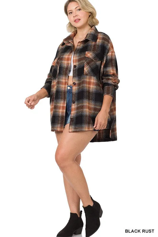 HI Curvy Plus Size Women Oversized Yarn Dyed Plaid Shacket