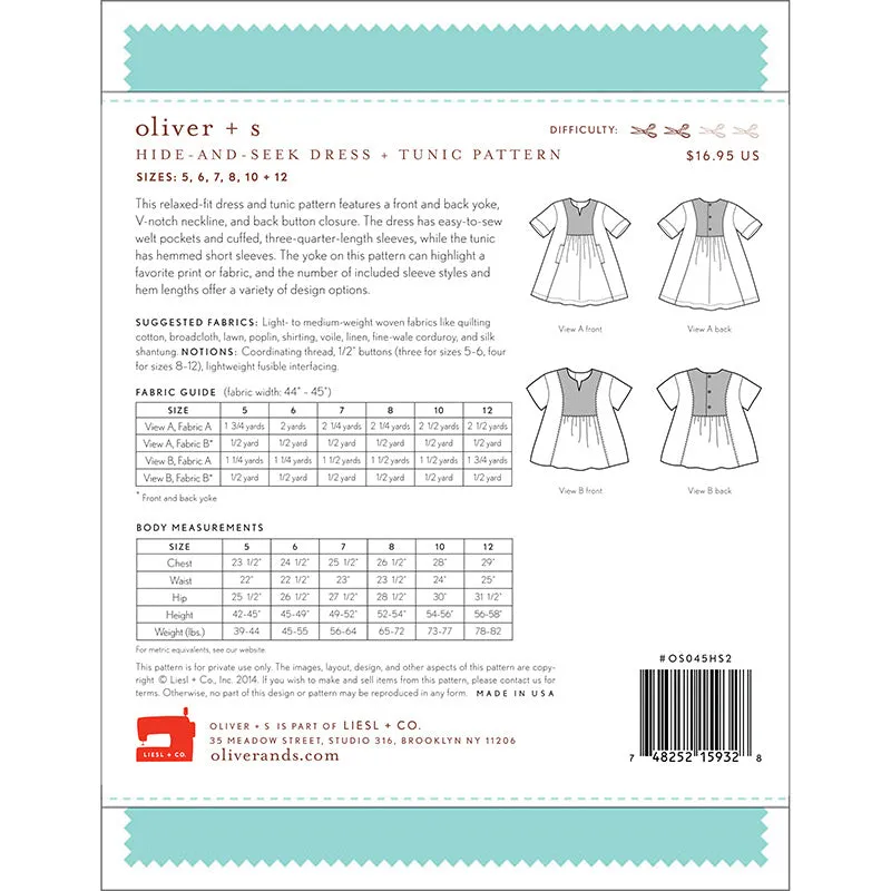 Hide-and-seek Dress and Tunic Pattern - 5 thru 12