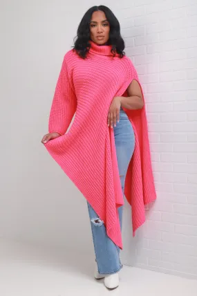 How To Deal Asymmetrical Knit Sweater - Hot Pink