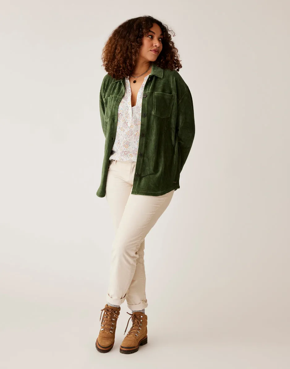 Hudson Stretch Cord Shacket: Cilantro - FINAL SALE