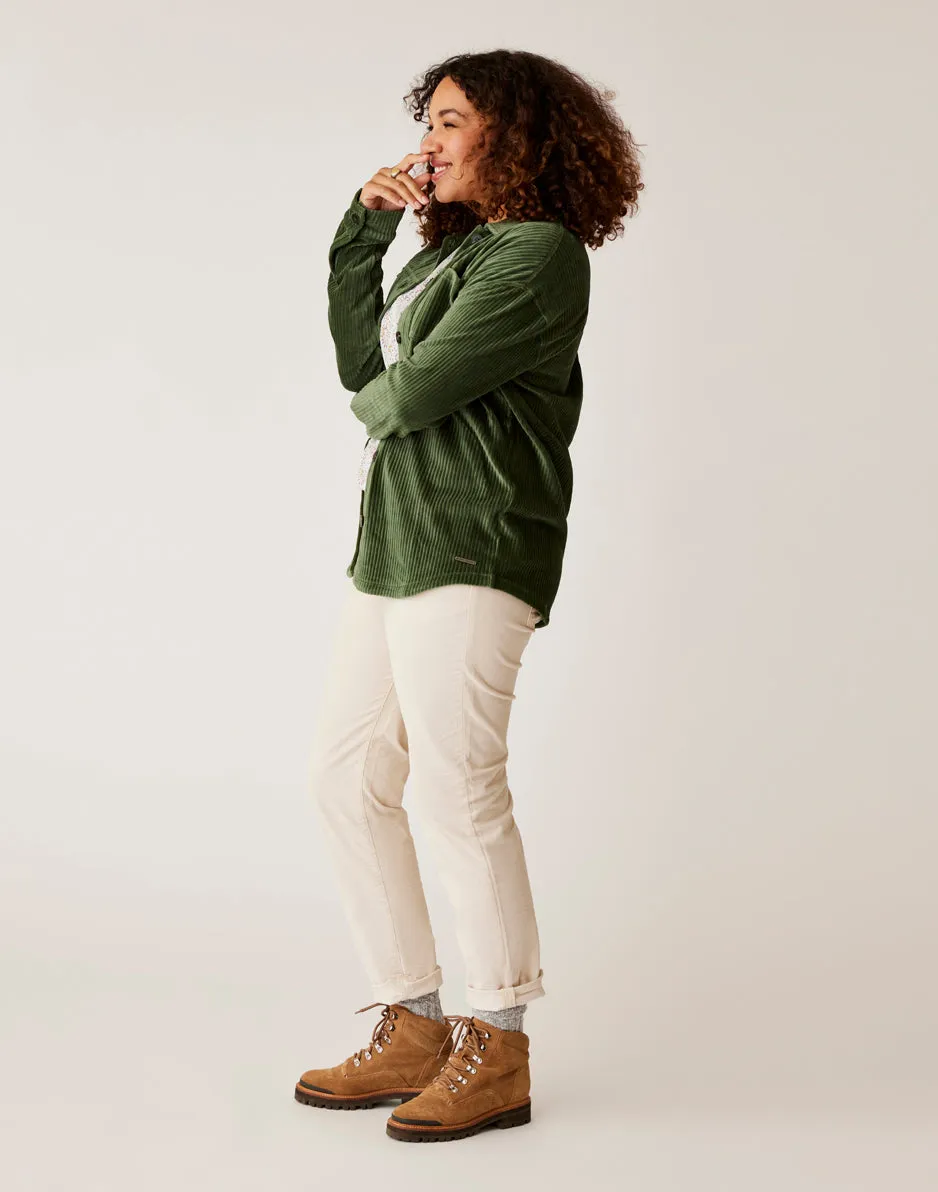 Hudson Stretch Cord Shacket: Cilantro - FINAL SALE