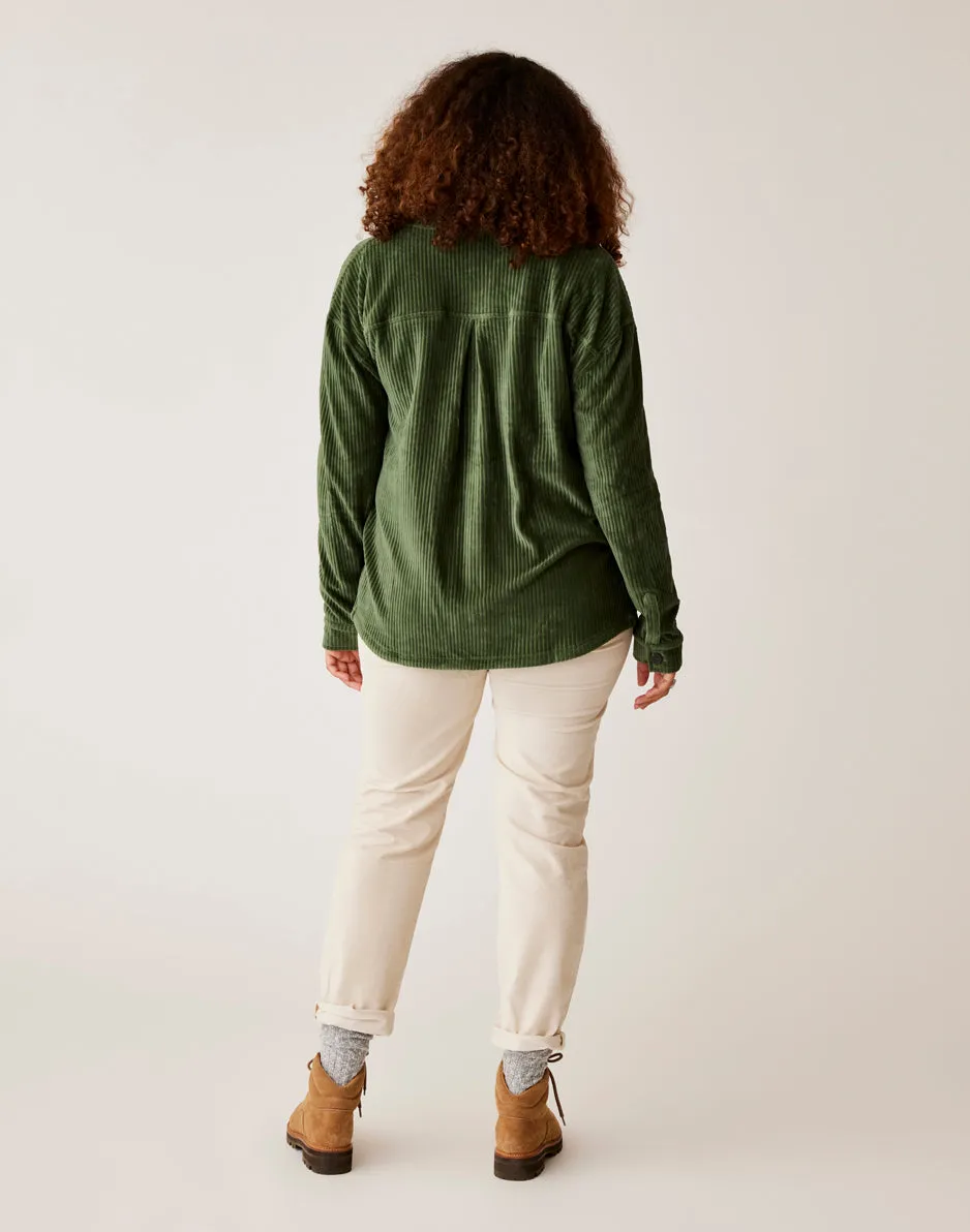 Hudson Stretch Cord Shacket: Cilantro - FINAL SALE