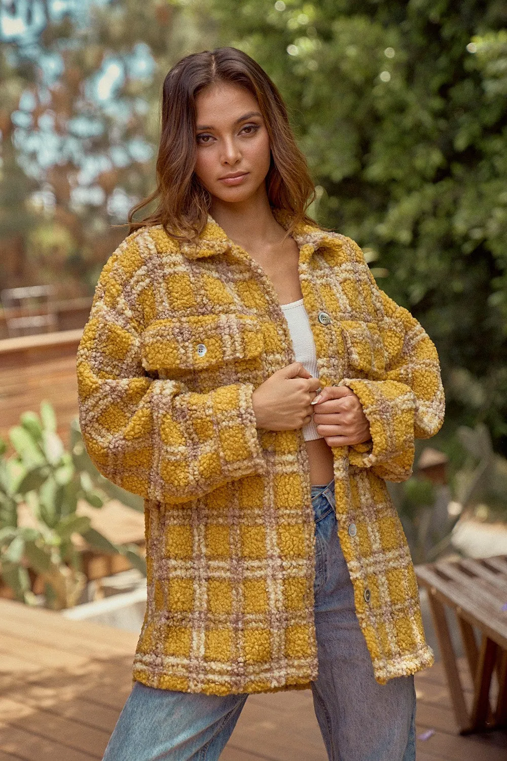 Jasmine Plaid Fuzzy Button-Up Shacket