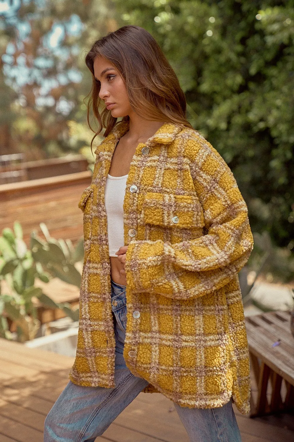 Jasmine Plaid Fuzzy Button-Up Shacket