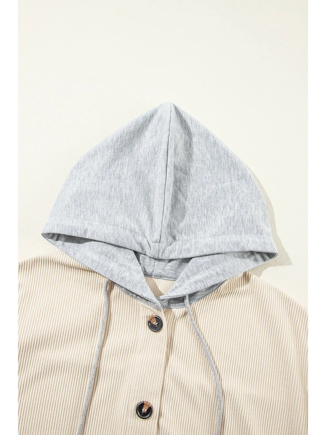 Jungle Green Oversized Hooded Patchwork Corduroy Shacket