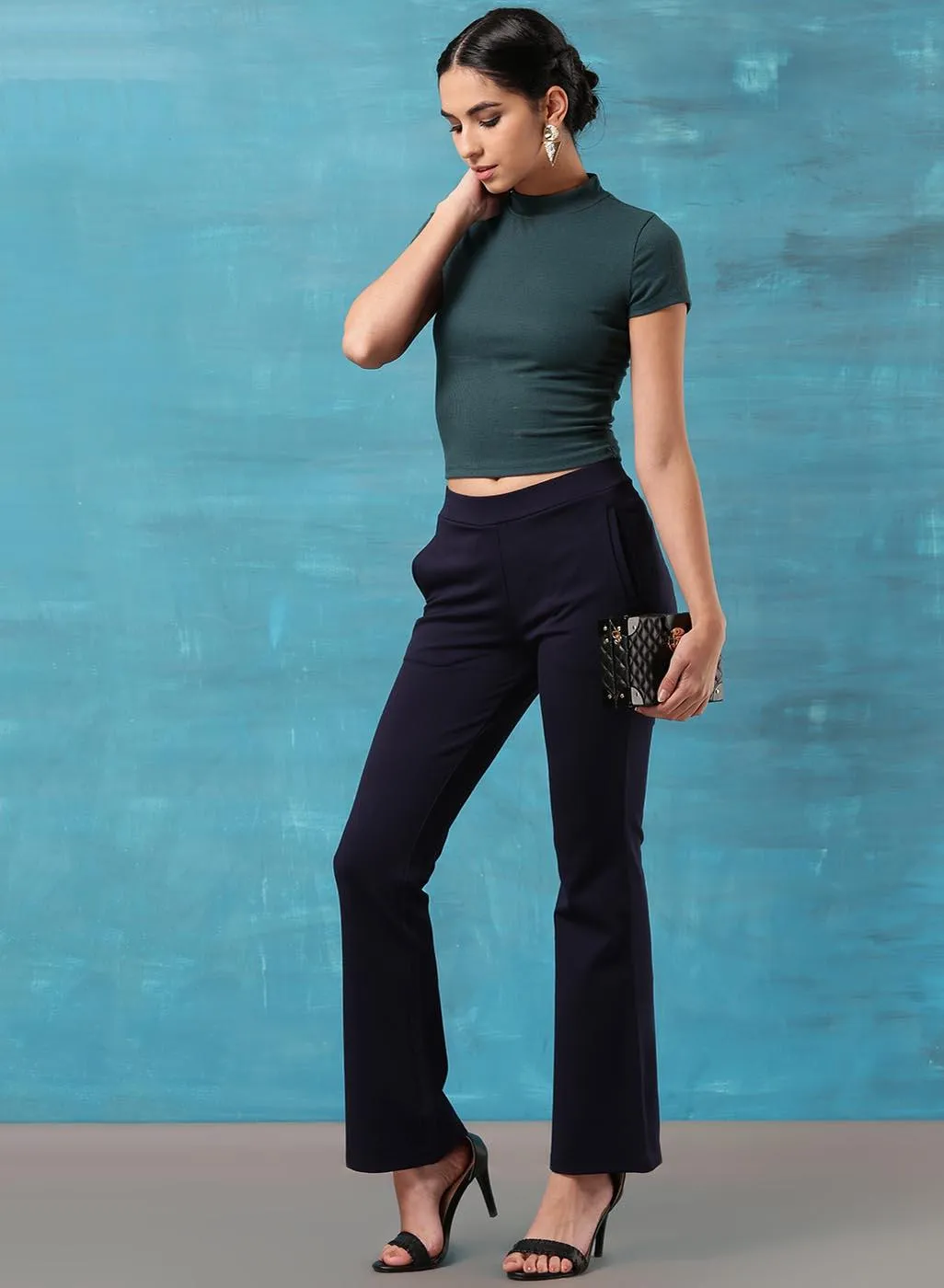 Liah Navy Blue Straight Fit Trousers for Women