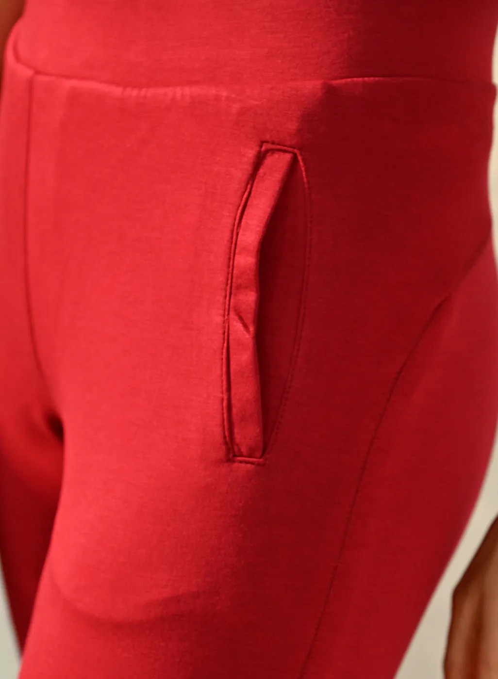 Liah Red Straight Fit Trousers for Women