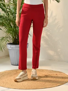 Liah Red Straight Fit Trousers for Women