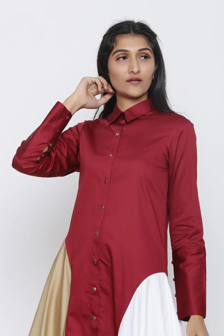 Maroon Two Drape Shirt Dress