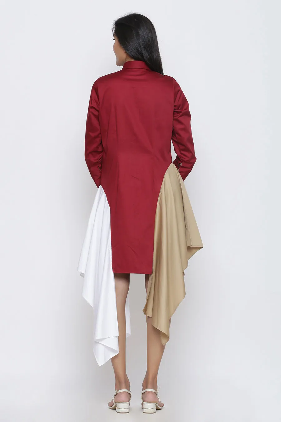 Maroon Two Drape Shirt Dress