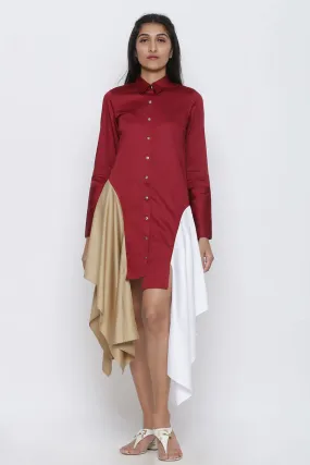 Maroon Two Drape Shirt Dress