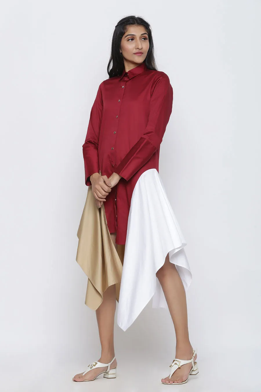 Maroon Two Drape Shirt Dress