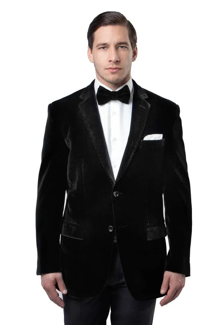 Mens Blazer - Cheap Priced Mens Sport Coat - Men's Two Button Classic Velvet Blazer In Black