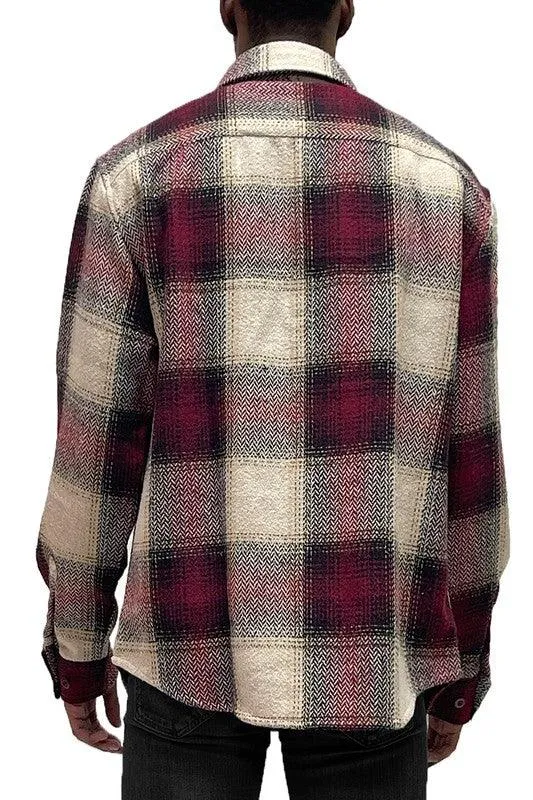 Mens Flannel Shirt Jacket Checkered Plaid Shacket