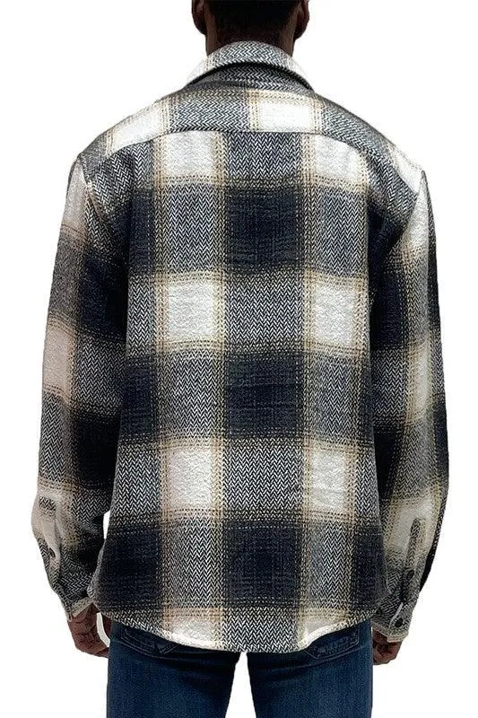 Mens Flannel Shirt Jacket Checkered Plaid Shacket