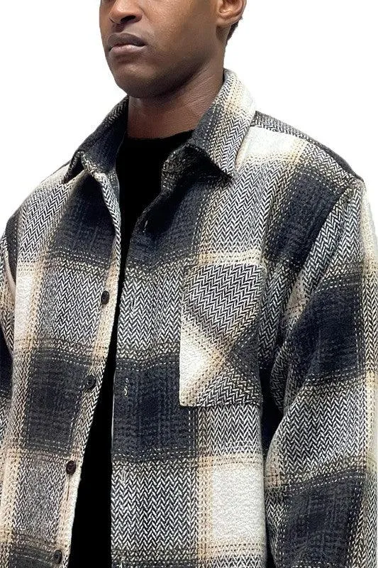 Mens Flannel Shirt Jacket Checkered Plaid Shacket