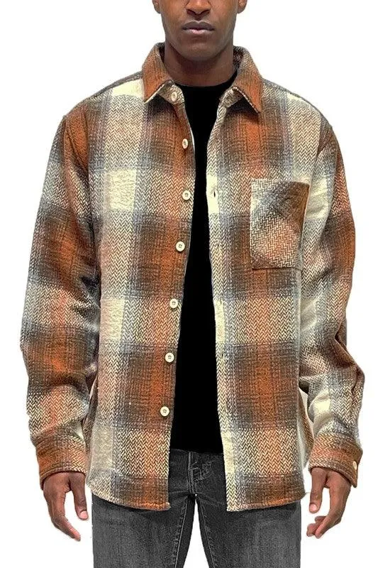 Mens Flannel Shirt Jacket Checkered Plaid Shacket