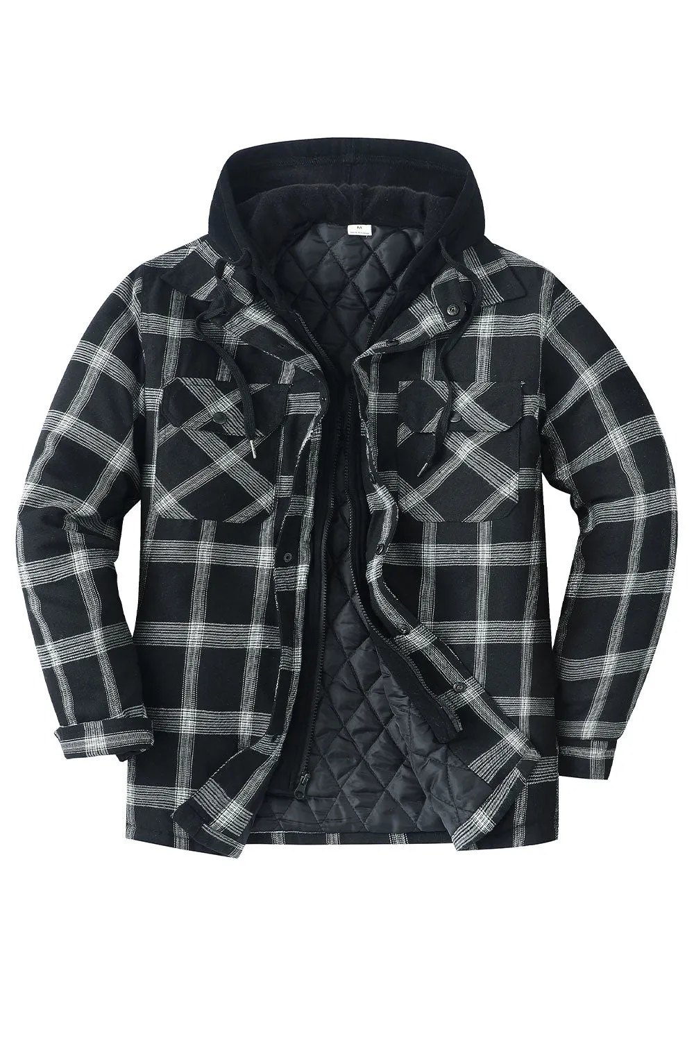 Men's Matching Family Black White Hooded Flannel Shacket