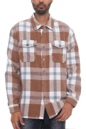 Men's Mocha Brown Plaid Checkered Soft Flannel Shacket