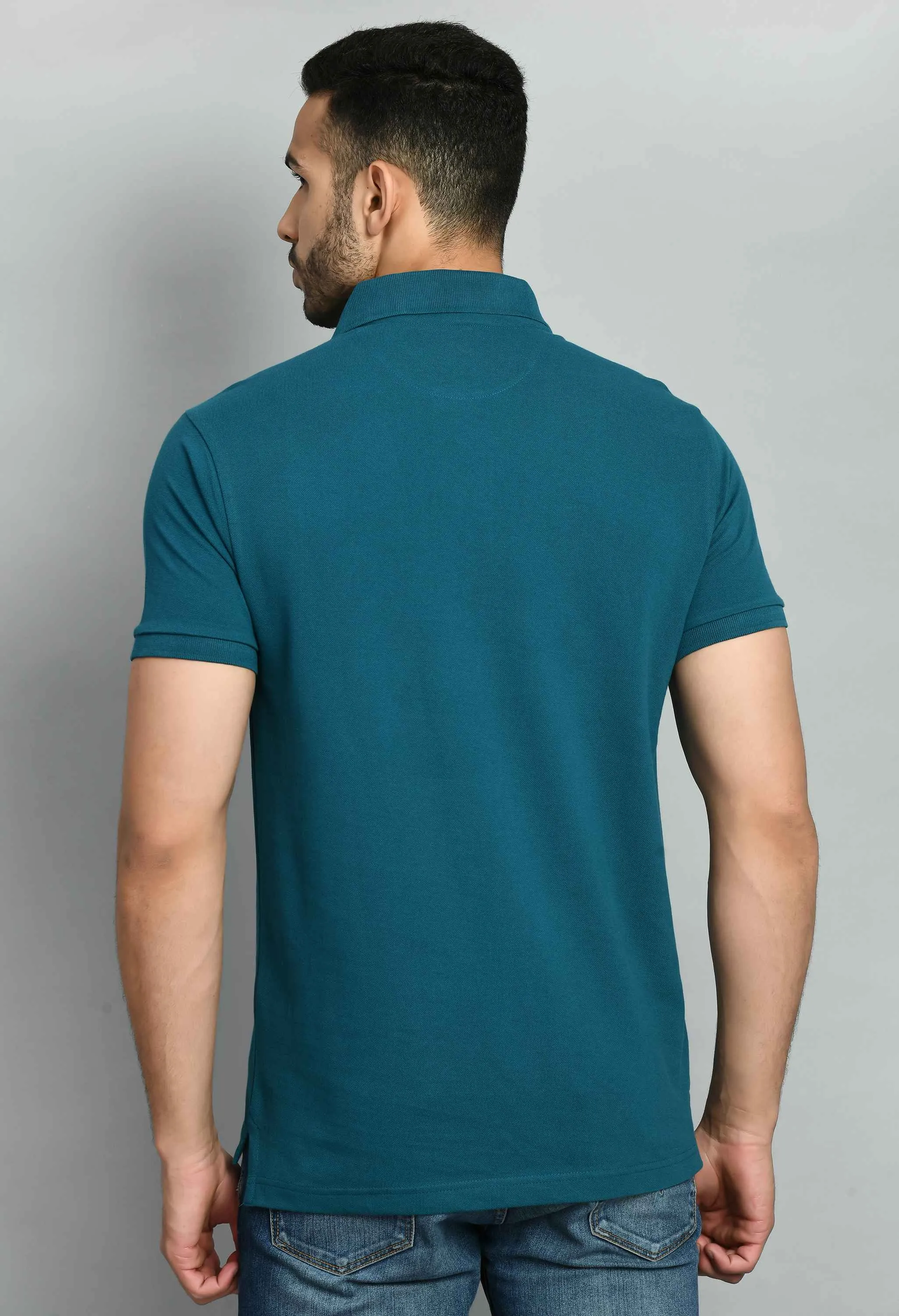 Men's Solid Tint Blue Polo Collar T-Shirt