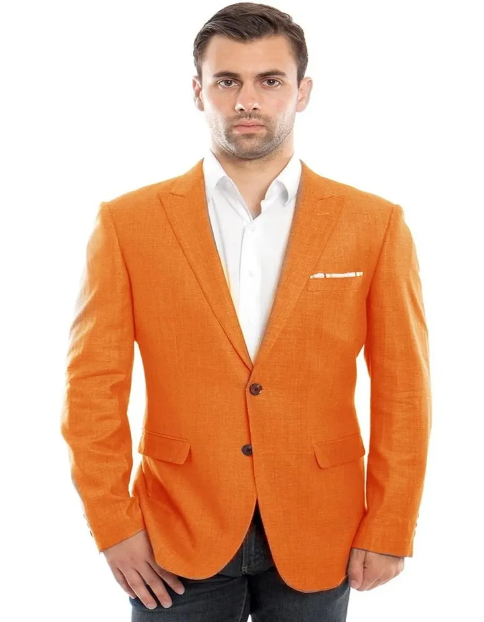 Mens Two Button Summer Linen Orange Blazer