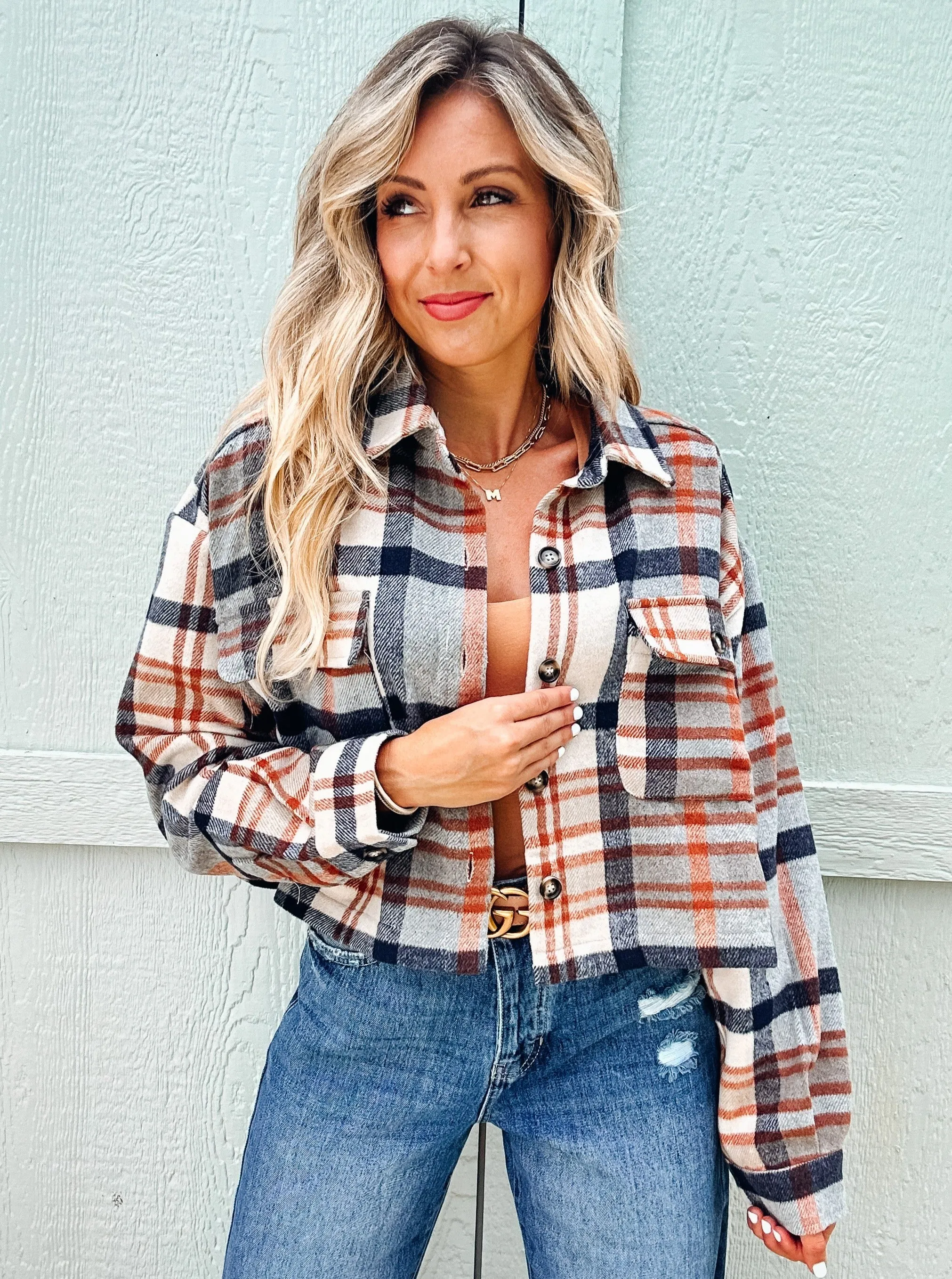 (More Colors) Bonfire Babe Plaid Crop Jacket