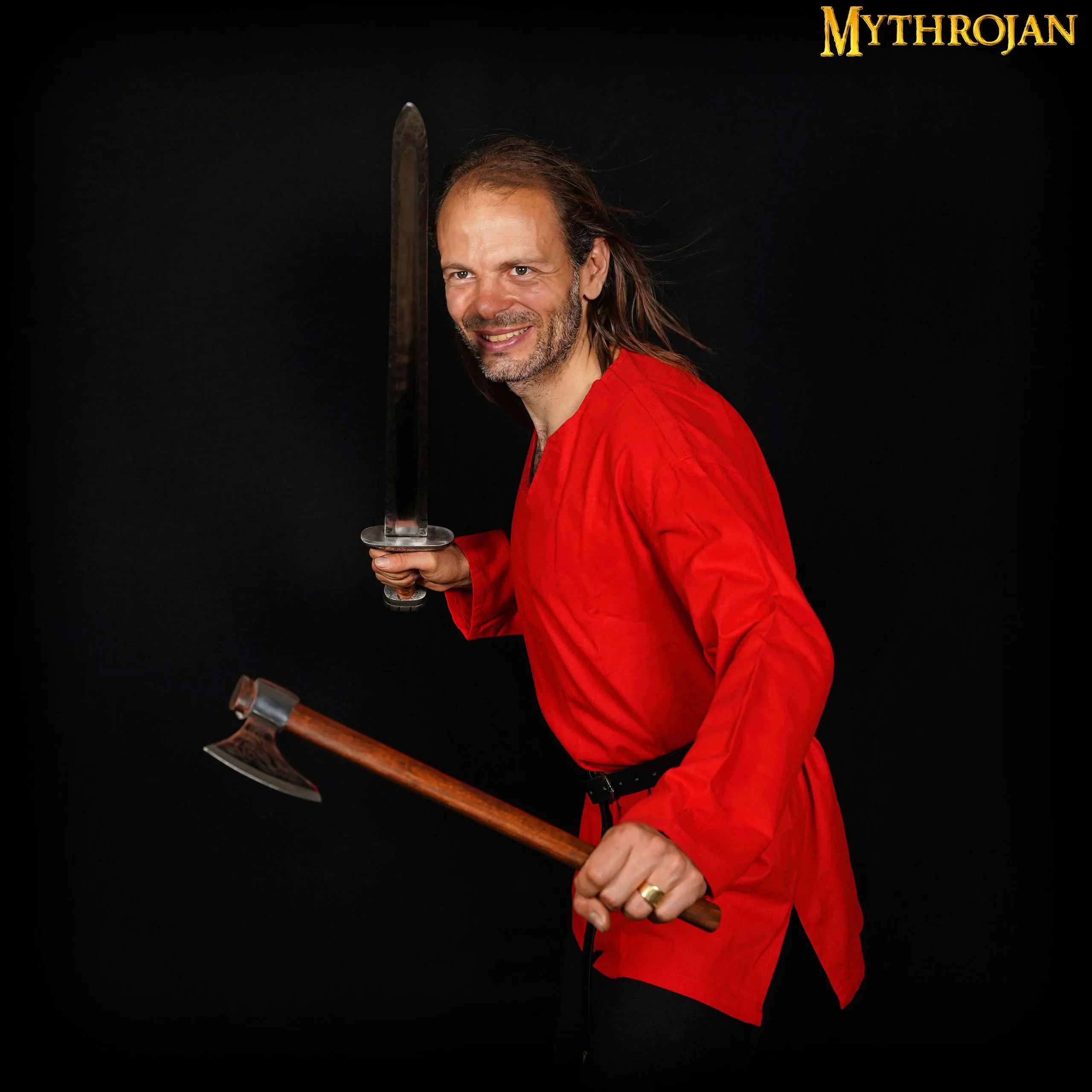 Mythrojan “Raider” Canvas Tunic 100% Cotton Medieval Viking Knight SCA LARP - Red