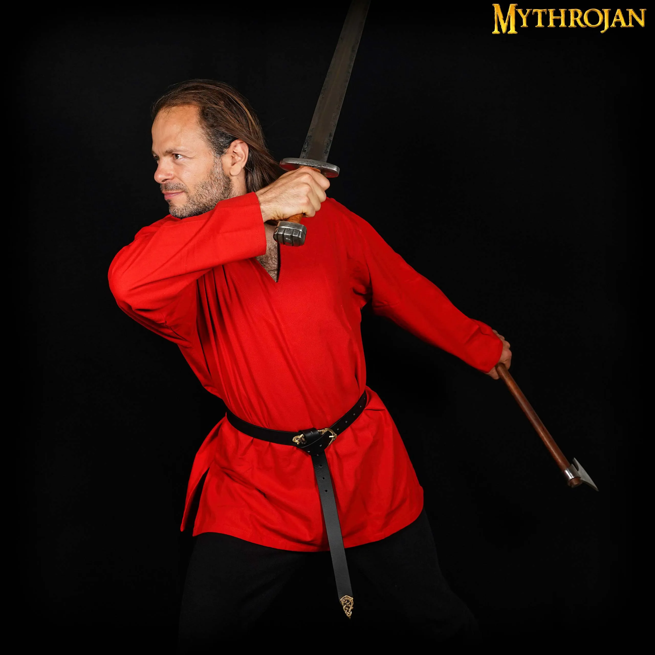 Mythrojan “Raider” Canvas Tunic 100% Cotton Medieval Viking Knight SCA LARP - Red