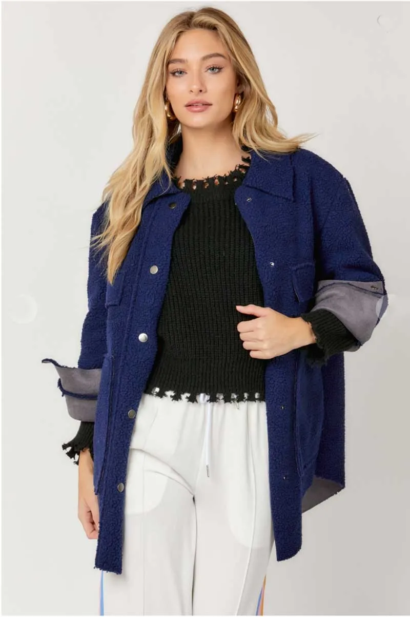 Navy Button Down Shacket