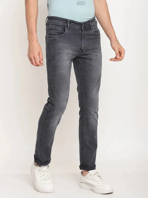 Octave Men Grey Low Distress Regular-Fit Mid-Rise Stretchable Jeans