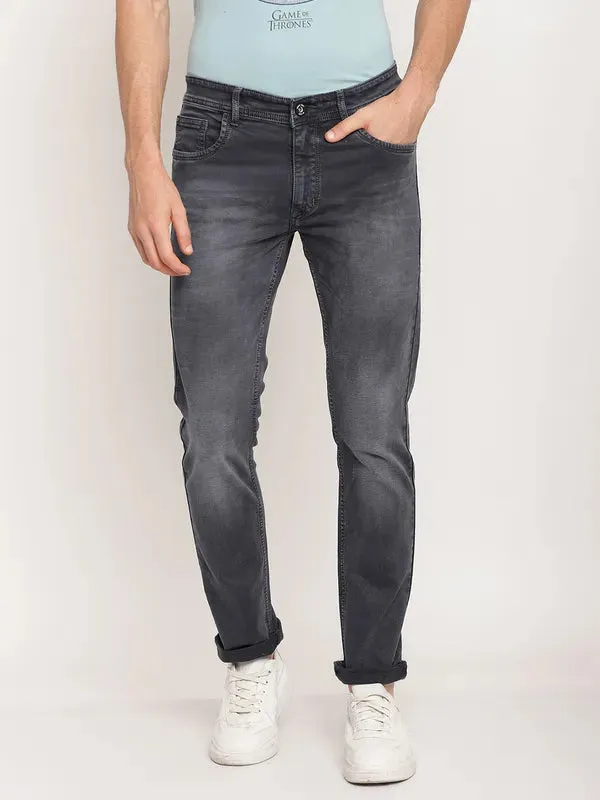 Octave Men Grey Low Distress Regular-Fit Mid-Rise Stretchable Jeans