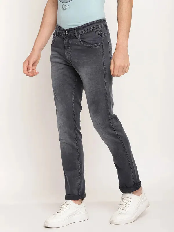 Octave Men Grey Low Distress Regular-Fit Mid-Rise Stretchable Jeans