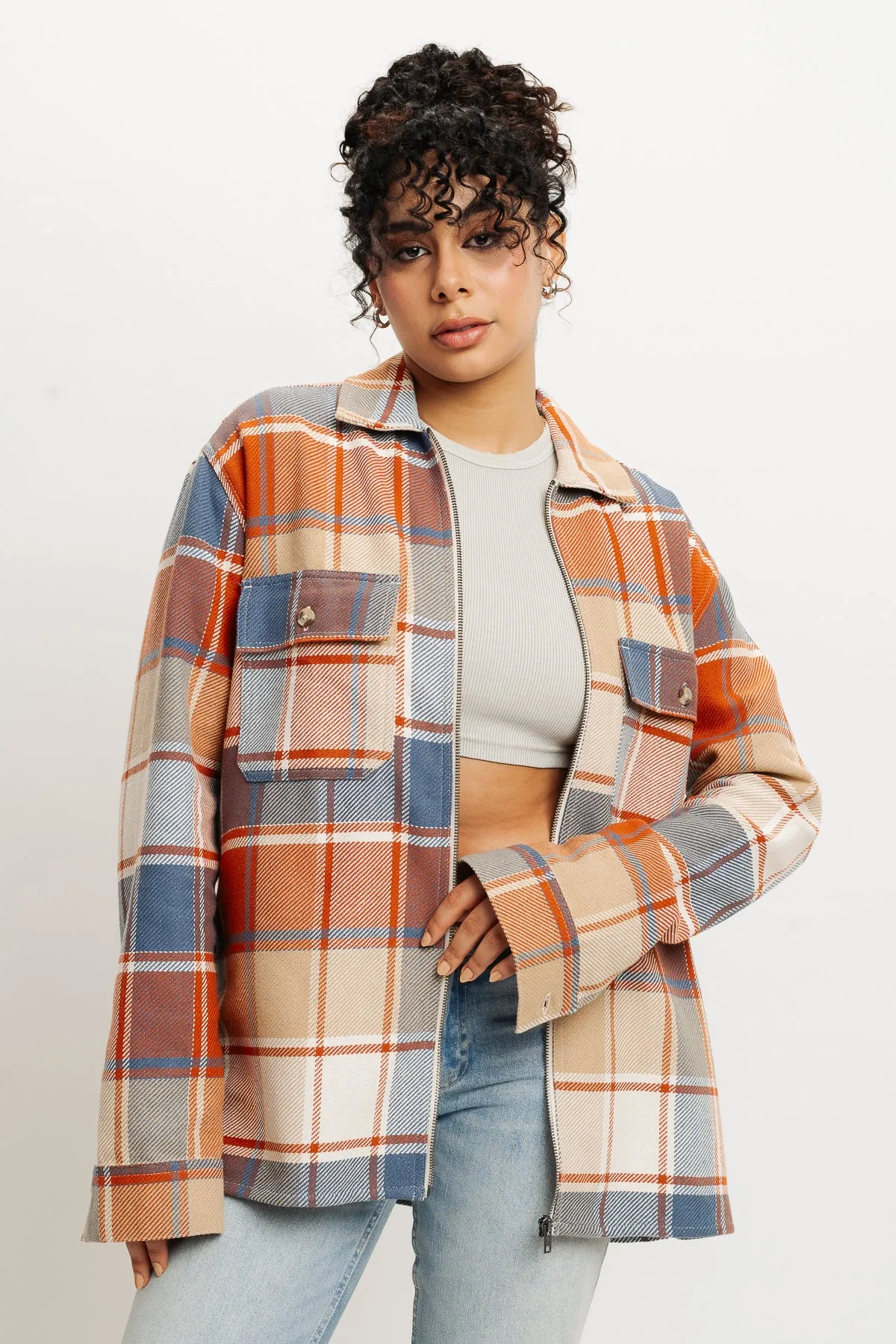 Orange Checks Women's Shacket