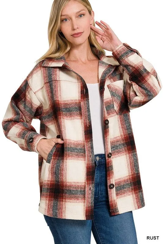 OVERSIZED YARN DYED PLAID LONGLINE SHACKET