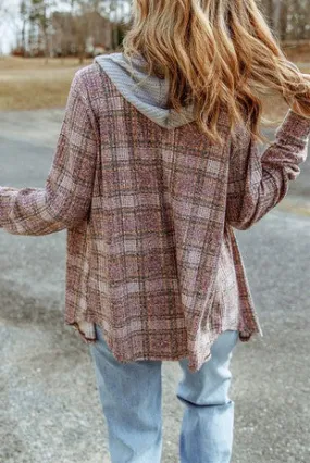 Pink Plaid Hooded Shacket