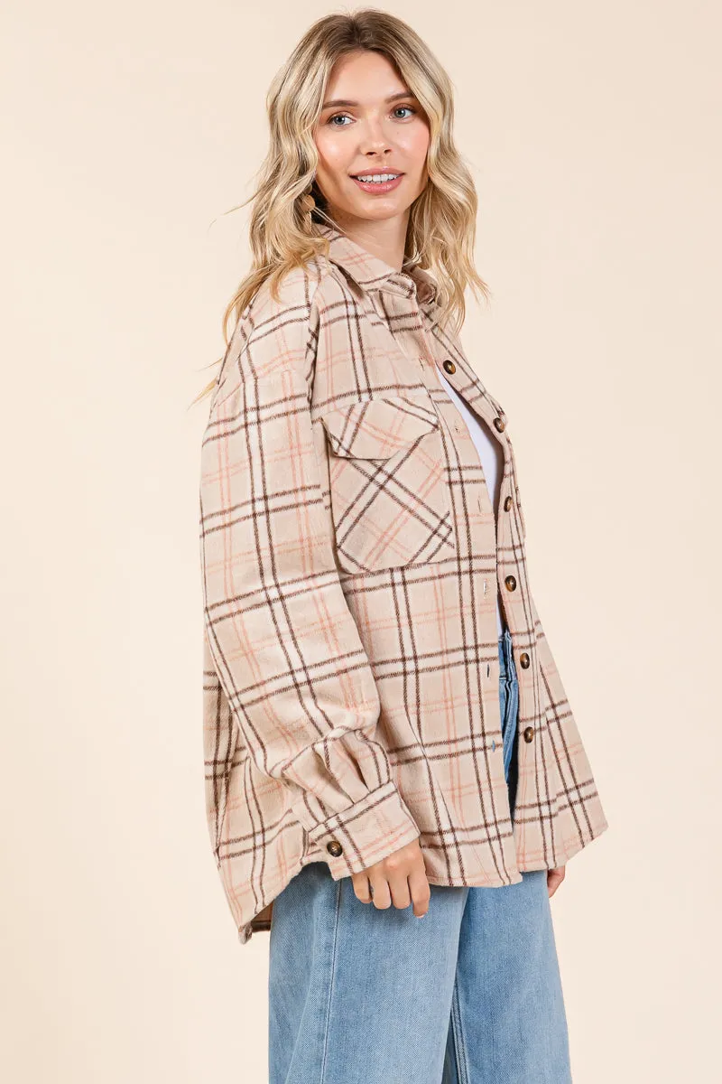 Plaid Long Sleeve Button Up Flannel Shacket Jacket