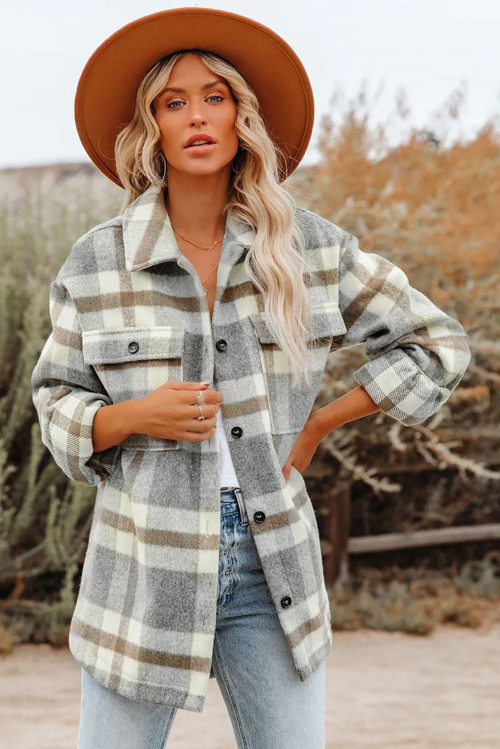 Plaid Print Pocket Women Shacket