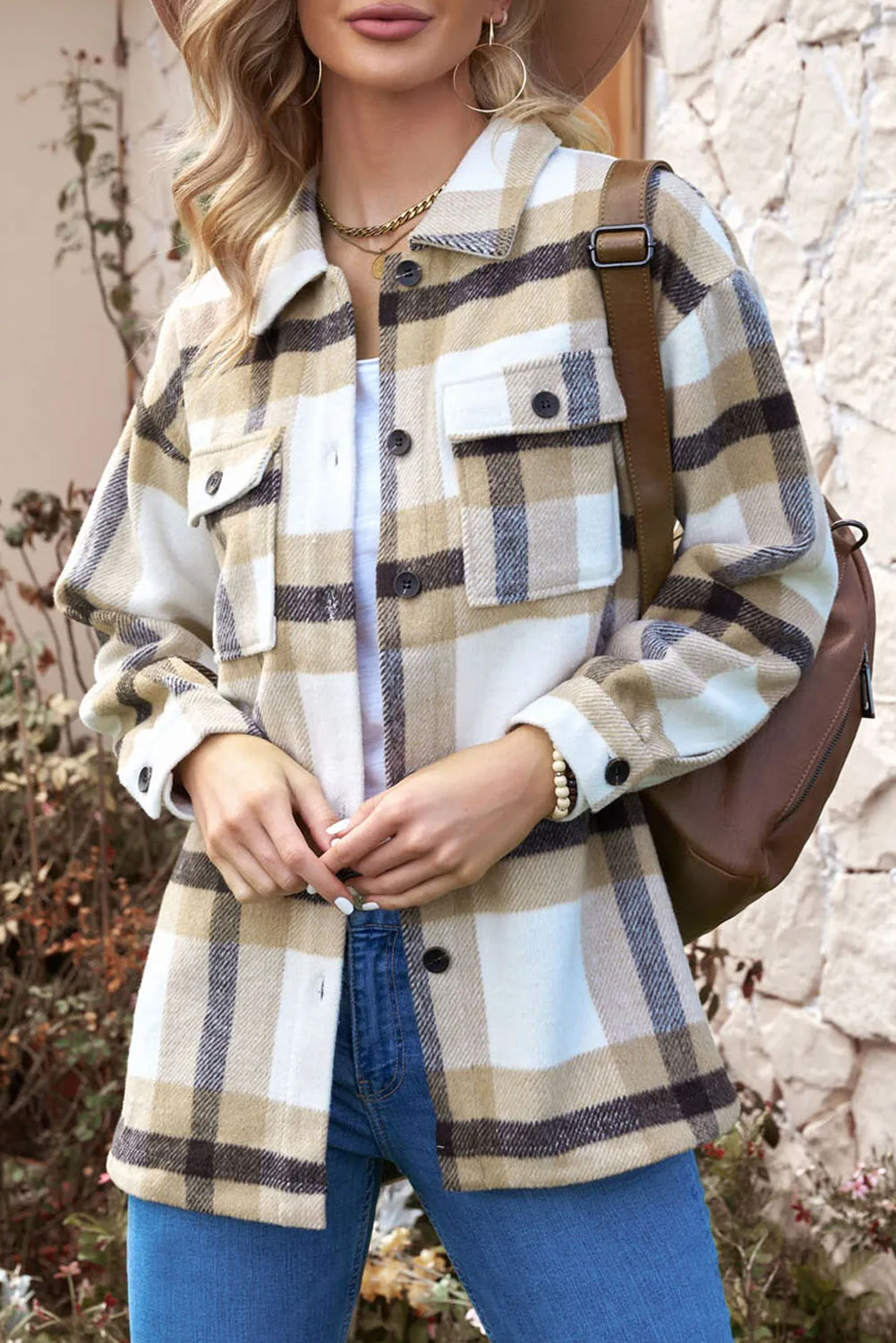 Plaid Print Pocket Women Shacket