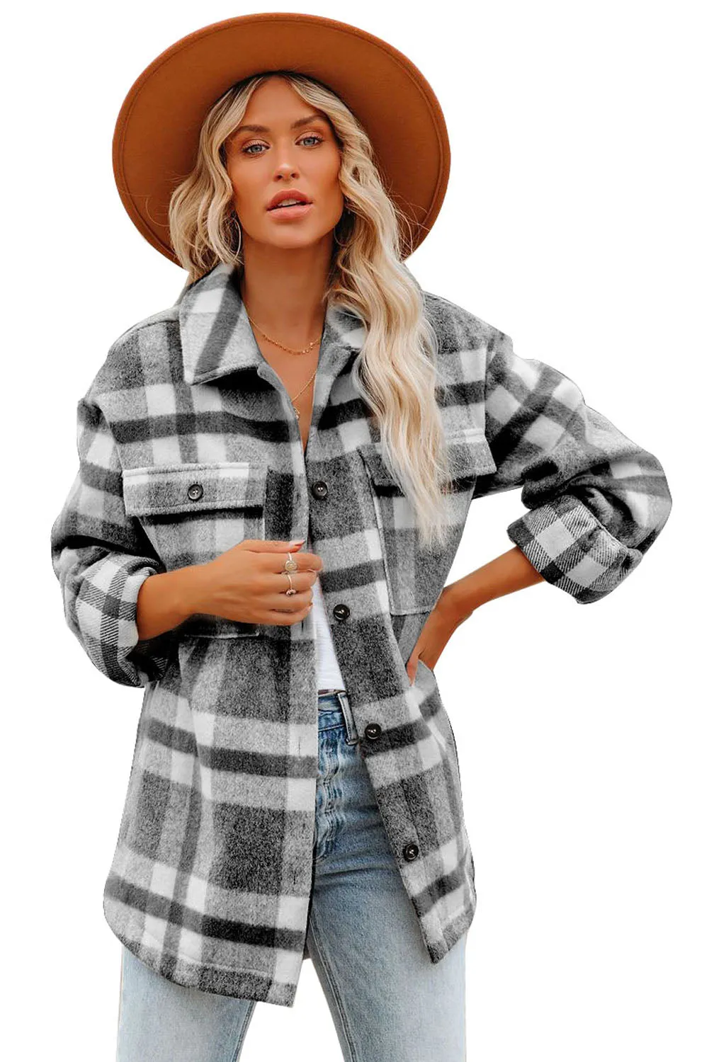 Plaid Print Pocket Women Shacket