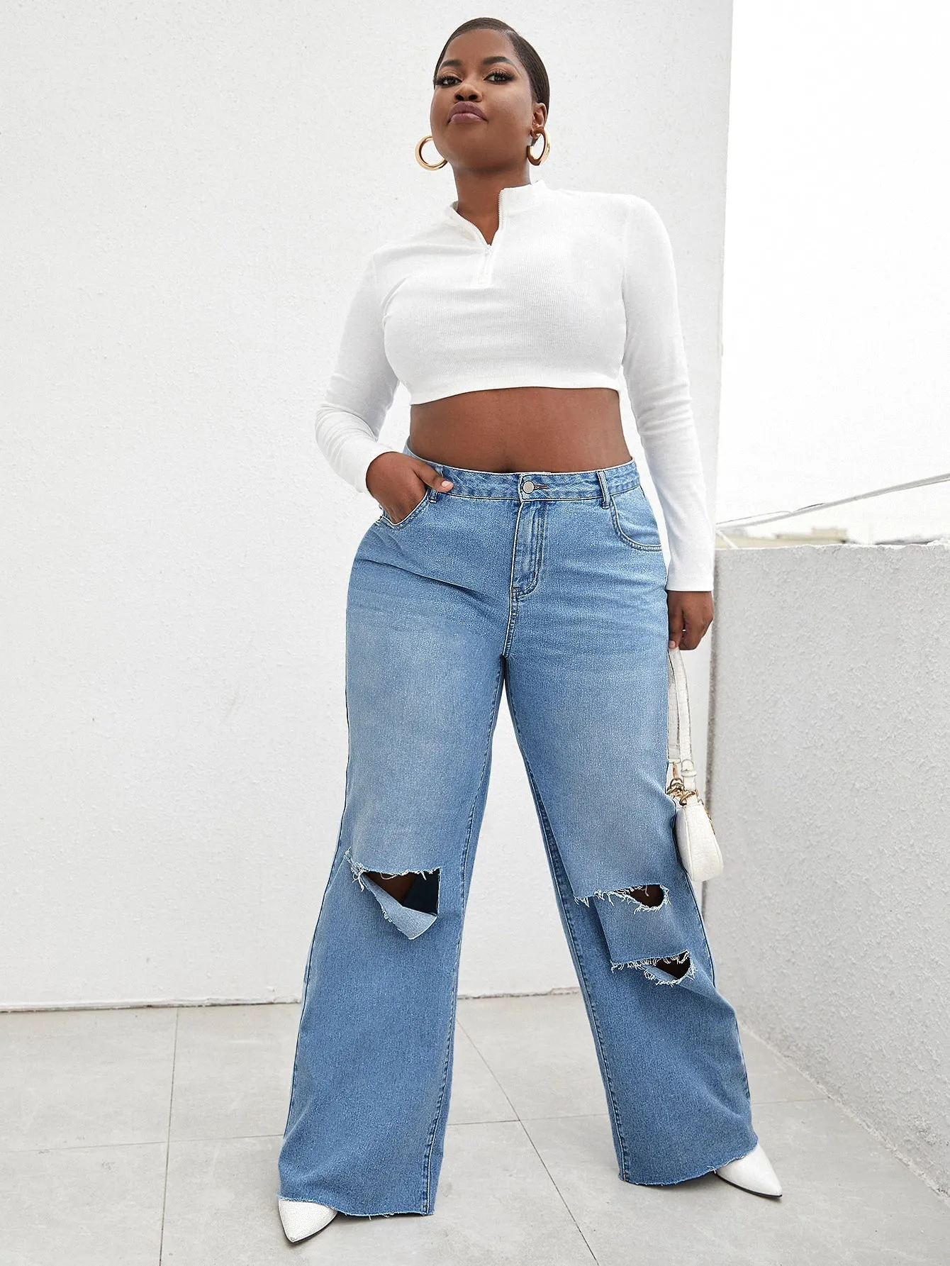 Plain Raw Wash Natural Long Plus Size Jeans