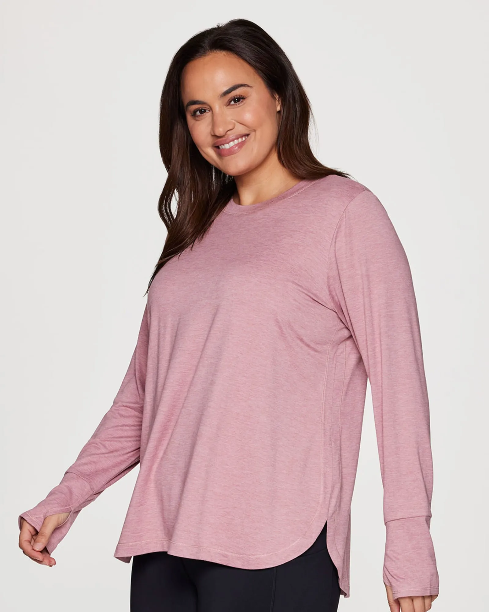 Plus Studio Practice Long Sleeve Tunic Tee | Light Pink