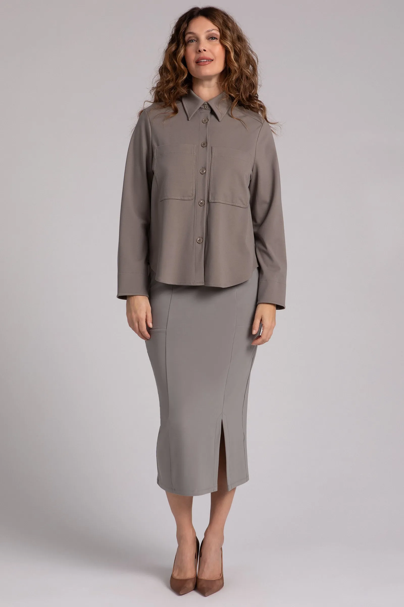 Ponte Hepburn Shorty Shacket | Taupe