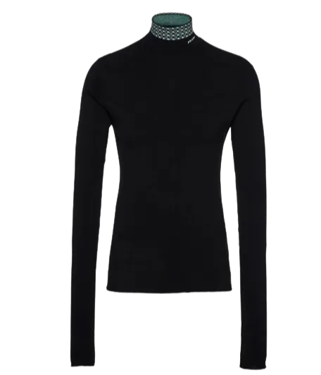 Prada Jacquard Black Turtleneck Shirt